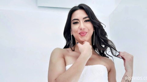 Lena Coxx in white bridal towel, teasing tongue out pose