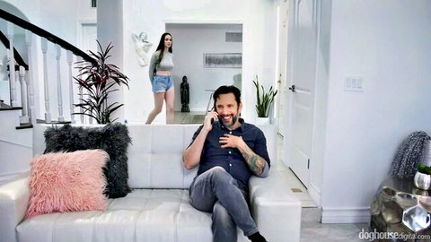 Hazel Moore teasing in crop top and denim shorts for teen anal scene