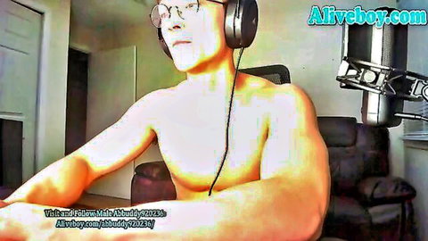 Fit Asian guy in glasses shows off sexy feet on webcam