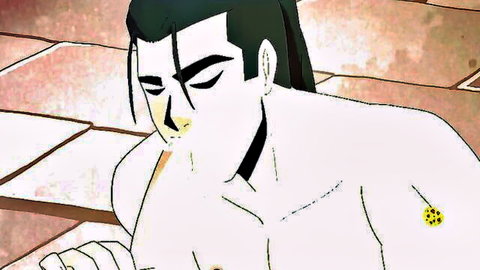 Anime jock breeding beefy boyfriend with fat tits in intense pose