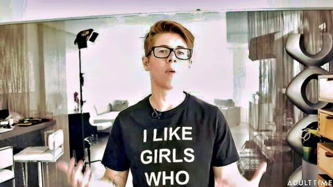 Casey Kisses in I Like Girls Who t-shirt, trans tease with Kylie Le Beau