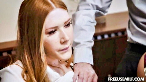 Redhead MILF groped by coworker in steamy office freeuse scene