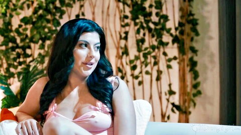 Annie King in pink see-through lingerie, seductive pose