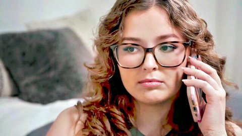 Leana Lovings in glasses on phone call, sneaky cousin tease from DevilsFilm