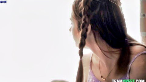 Reese Robbins with braids in pink top, seductive profile from Penny Barber taboo tale