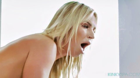 Rachael Cavalli blonde MILF nude with mouth open in intense massage pleasure