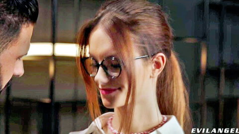 Liz in glasses giving sloppy blowjob to Lorenzo in Rocco Siffredi scene