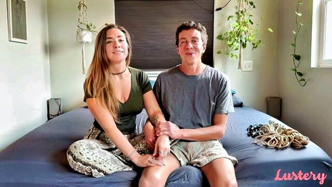 Kiki Azure and Dean Rockson intimate couple moment on bed, Lustery amateur