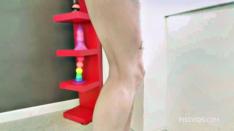 Pixie Pink's pale legs near pink dildo in wet DP setup