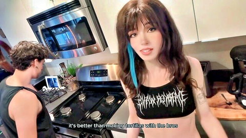 Petite Cherry teases in kitchen with step-bro watching, creampie scene