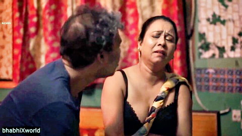 Desi wife Mana in black bra and saree, kissed by lover