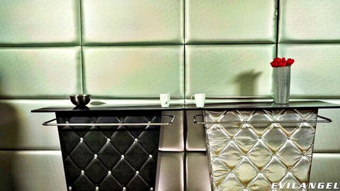 Ellie masturbates wet pussy in luxurious lounge setup