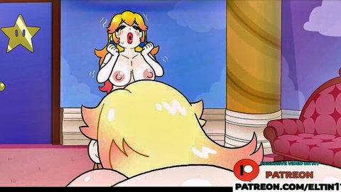 Pregnant anime Princess Peach with huge tits and belly rides massive cock in ahegao ecstasy