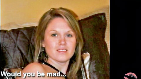 Blonde MILF wife smiling seductively on bed asking 'Would you be mad' teasing hotwife vibe