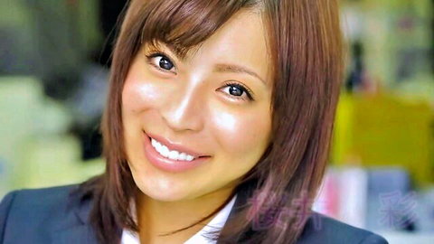 Smiling Japanese office lady in suit, retirement JAV thumbnail