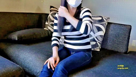Maria 18yo petite Japanese girl with long black hair in striped shirt and jeans