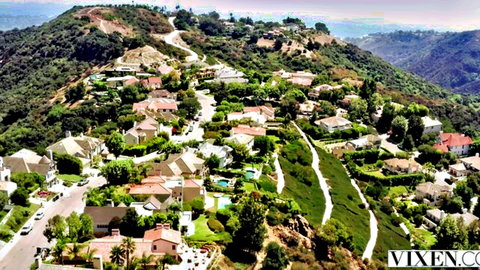 Kelsey Kane fit blonde in luxurious hillside neighborhood view