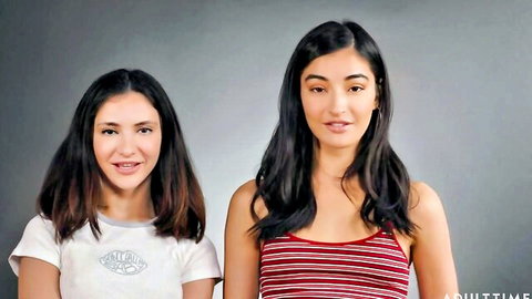 Emily Willis and Jane Wilde in casual outfits, Adult Time lesbian thumbnail