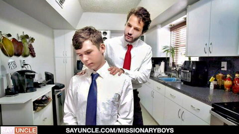 Elder Lovell in suited kitchen tease with older man