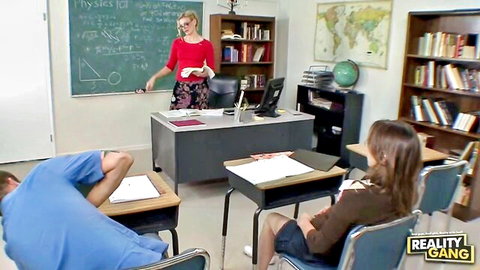 Darryl Hanah as sexy blonde teacher with students in classroom porno