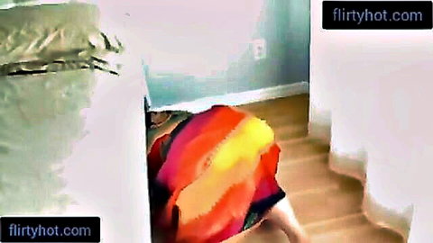 Indian mature bhabhi in colorful dress under bed during sex