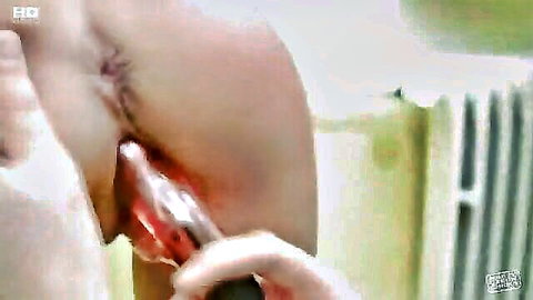Lenka's close-up dildo fuck by guy's helping hand, Czech amateur action