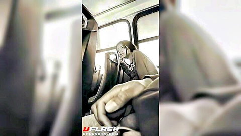 Stranger's hand gropes Asian woman's tits over sweater on public bus amateur