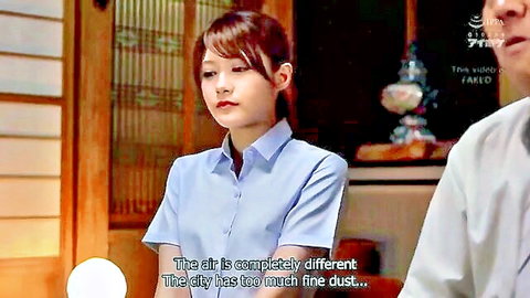 Minami Aizawa in light blue blouse, frustrated with boss in JAV office scene