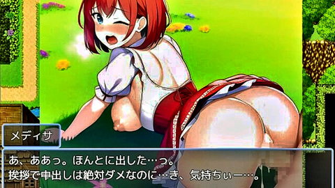 Ahegao redhead hentai girl with big tits and huge ass bent over exposing wet pussy