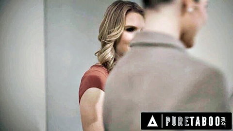 Blonde wife caught peeking at man in suit during loyalty test