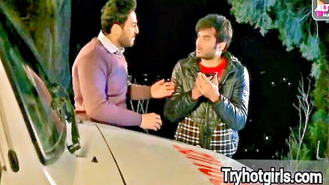 Two Desi men chatting intimately outdoors in Basanti Tere Ishq Mein Hindi hot short film