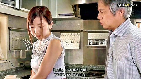 Manami Oura argues with father-in-law in kitchen, JAV incest tease