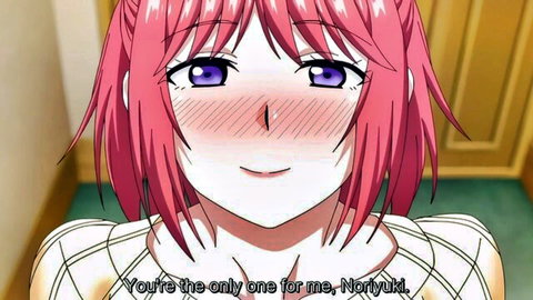 Blushing pink-haired busty anime wife confesses to ex-boyfriend in JAV reunion scene