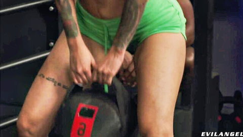 Alejandra Rico in green shorts, bending over with fit ass in gym