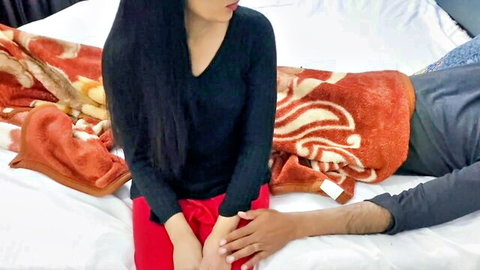 Indian Desi Hancock mature body in black top red pants touched by landlord