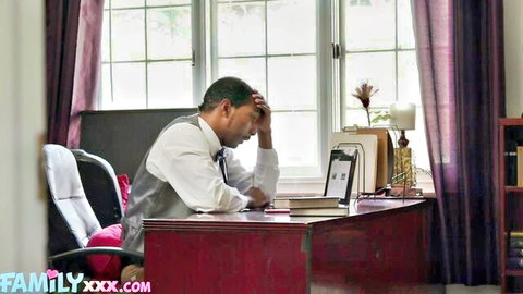 Emma Starletto tempts stressed stepdad at office desk