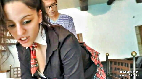 Arab amateur in schoolgirl uniform bent over for hard doggy ramming