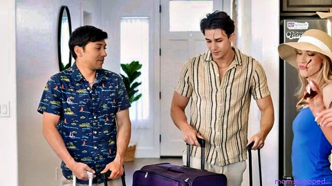 Diana Grace in casual vacation threesome with men, MomSwapped scene