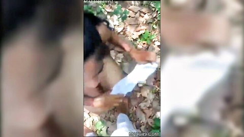 Blurry Indian girl squatting outdoors during explicit sex with lover