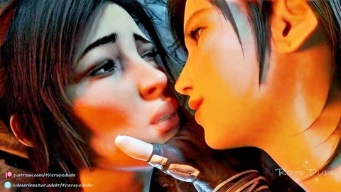 Stunning 3D cartoon teen lesbians in intimate lesdom kiss