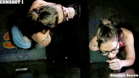 Nikki kneels at gloryhole taking BBC cumshots on face