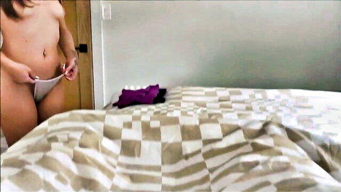 Topless step sister in panties teases hard by bed in raw forbidden scene
