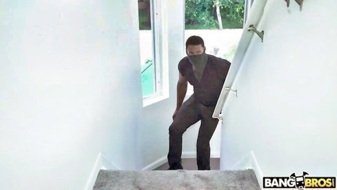 Masked intruder Kailani Kai handjob and throat fucking in home scene