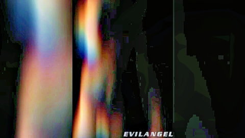Evil Angel watermark over dark frame with colorful lens flares