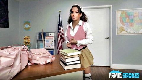 Isabella Jules as sexy Latina schoolgirl in uniform with pigtails