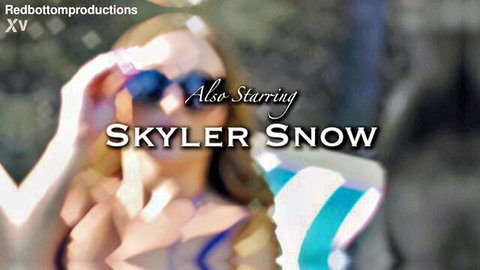 Skylar Snow in colorful bikini and sunglasses, sexy poolside vibe