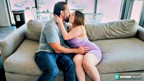 Mallory Brookes passionately kissed on neck by older man in purple dress