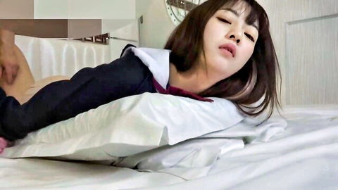 Slender 18yo Japanese beauty in uniform cosplay creampie sex