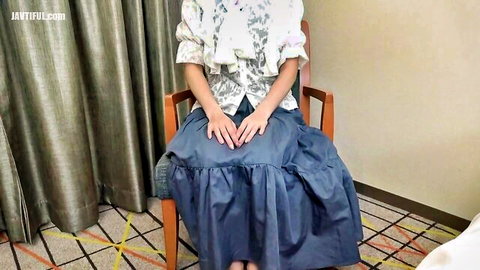 Clothed Asian sheltered daughter in blouse and skirt, sitting solo amateur JAV