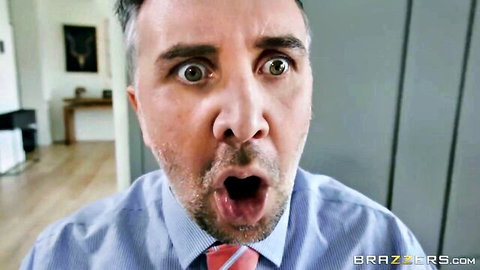 Shocked boss in suit close-up, starring sexy stepdaughter Avery Black in Brazzers